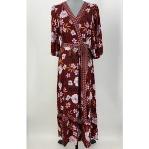NWT BB Dakota Steve Madden Women’s M Wine Floral Blooming Wrap Dress Tie Belt